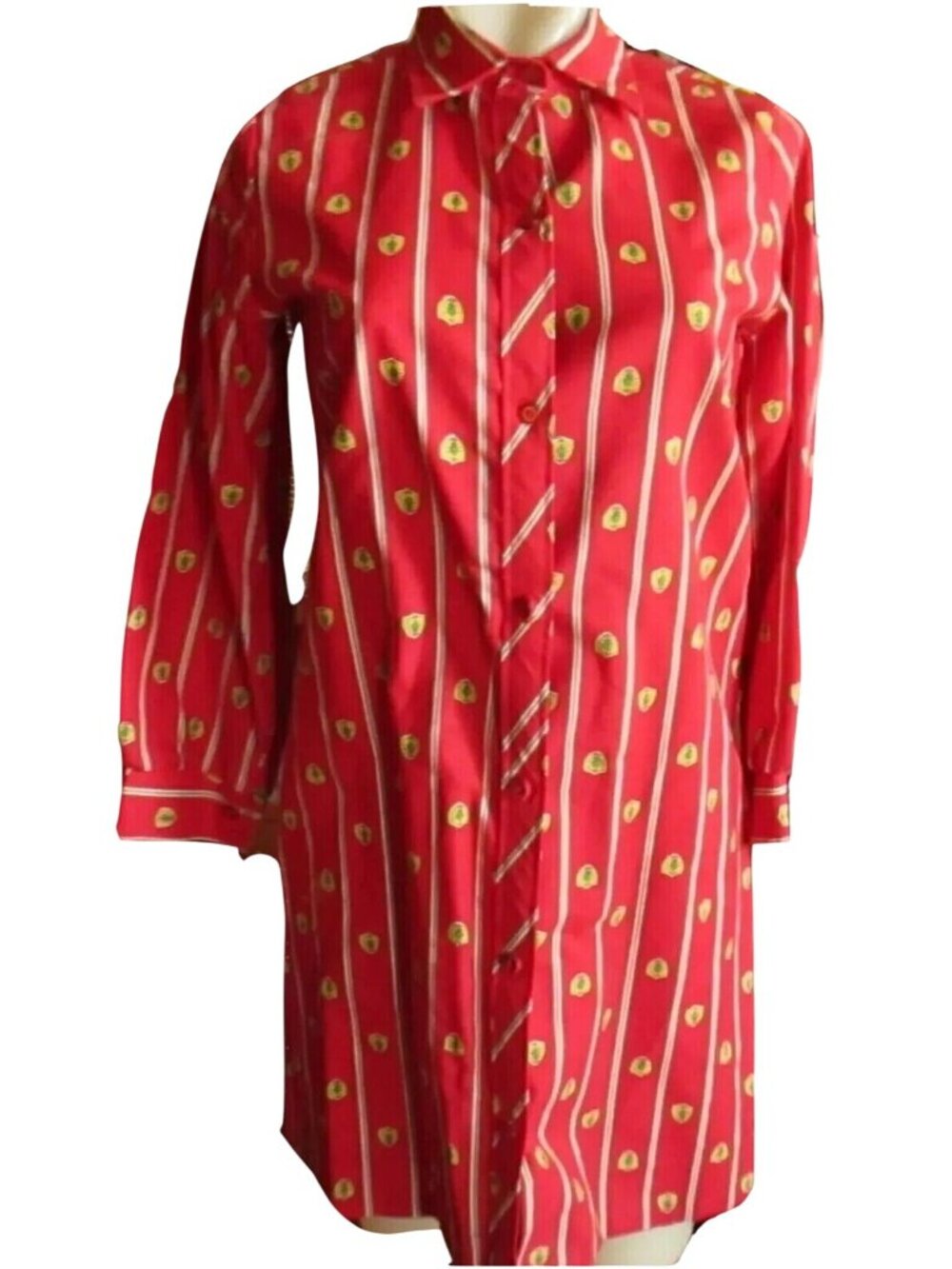 Small 1960's Red Vintage Long-Sleeve Shirt Dress Icon Motif Mod Scooter Girl